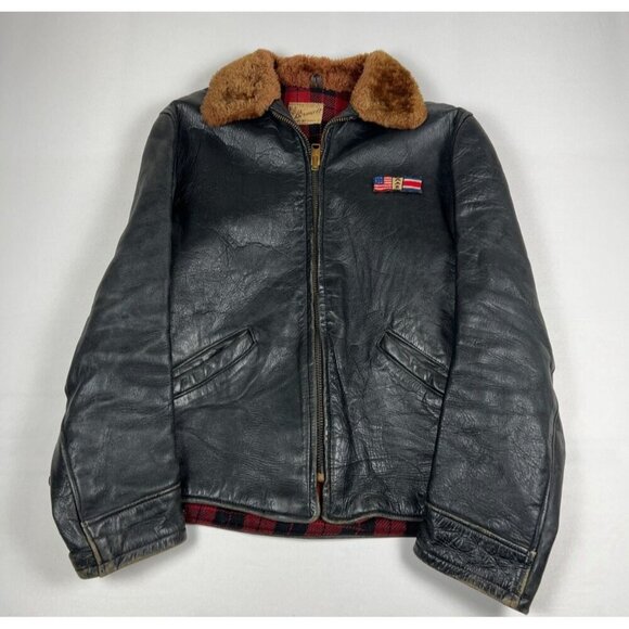 Flight Other - Borman Sports Bormcolt Men’s XL Vintage 50s Black Leather Bomber Jacket